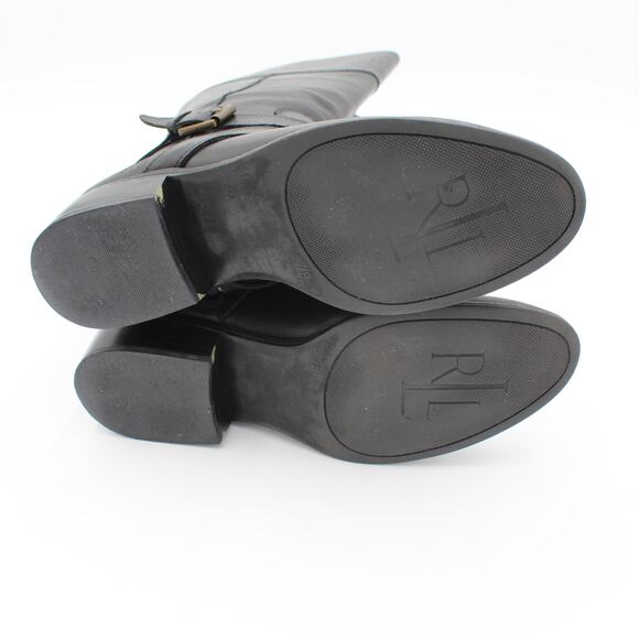 Ralph Lauren Riding Boots Womens 7 Black Leather Maryann Knee High Classic - Picture 10 of 13